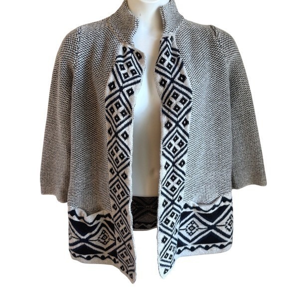 Textured Knit Open Front Cardigan Coatigan Neutral Boho‎ Parisian Fall Layer L - Picture 2 of 7